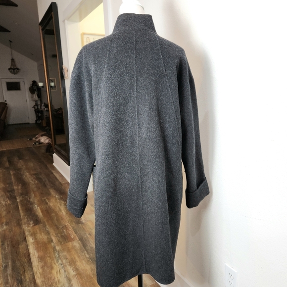 EILEEN FISHER CHARCOAL LIGHTWEIGHT STAND-UP COLLAR WOOL MID LENGTH COAT SZ SMALL - Picture 9 of 14